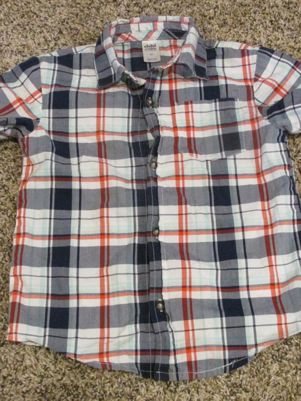 Child of Mine Carters Button Up Dress Shirt Boys 5T Blue White Short Sleeve Top